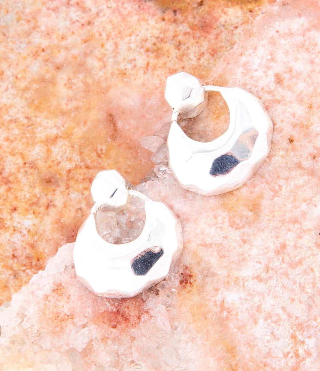 Faceted Sterling Silver Doorknocker Post Earrings | Earrings | Wiccan Center
