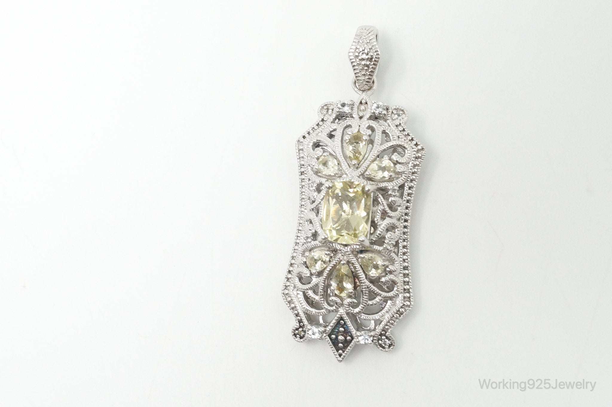 Vintage Art Deco Cubic Zirconia Peridot Sterling Silver Necklace Pendant | Jewelry > Necklaces > Pendants | Wiccan Center