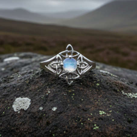 Celtic Starshine Moonstone Ring in Sterling Silver