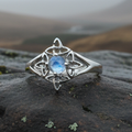 Celtic Starshine Moonstone Ring in Sterling Silver