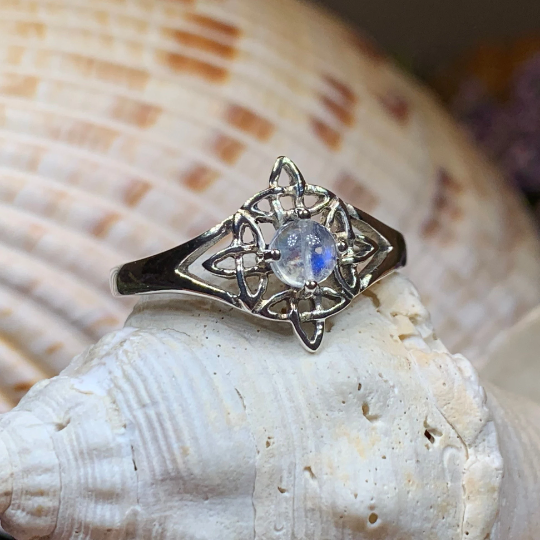 Celtic Starshine Moonstone Ring in Sterling Silver