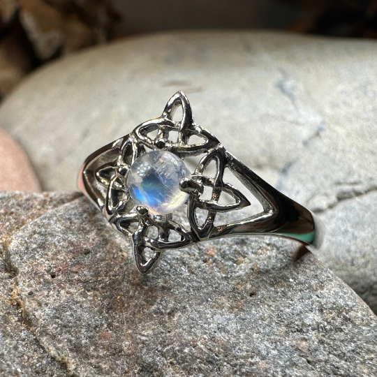 Celtic Starshine Moonstone Ring in Sterling Silver