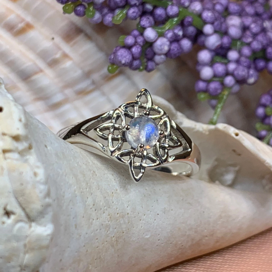 Celtic Starshine Moonstone Ring in Sterling Silver
