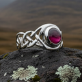 Leah Celtic Knot Garnet Ring in Sterling Silver