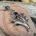 Jacobite Scottish Thistle Amethyst Necklace in Sterling Silver | Pendant | Wiccan Center