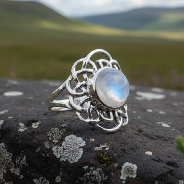 Luna Celtic Knot Moonstone Ring in Sterling Silver