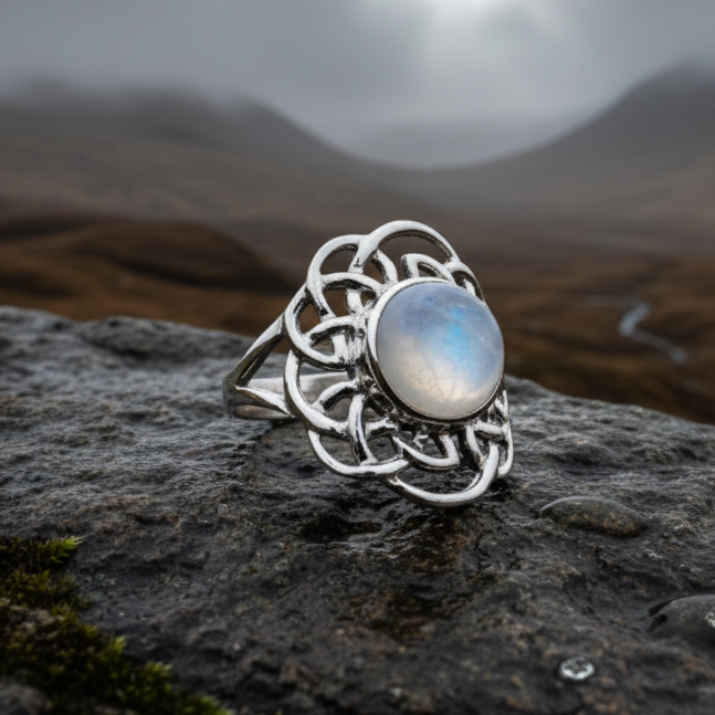 Luna Celtic Knot Moonstone Ring in Sterling Silver