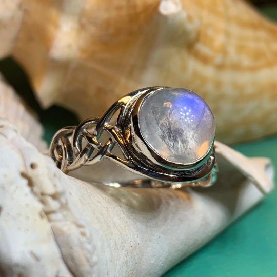 Rhianna Celtic Knot Moonstone Ring in Sterling Silver