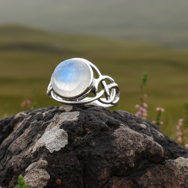 Rhianna Celtic Knot Moonstone Ring in Sterling Silver