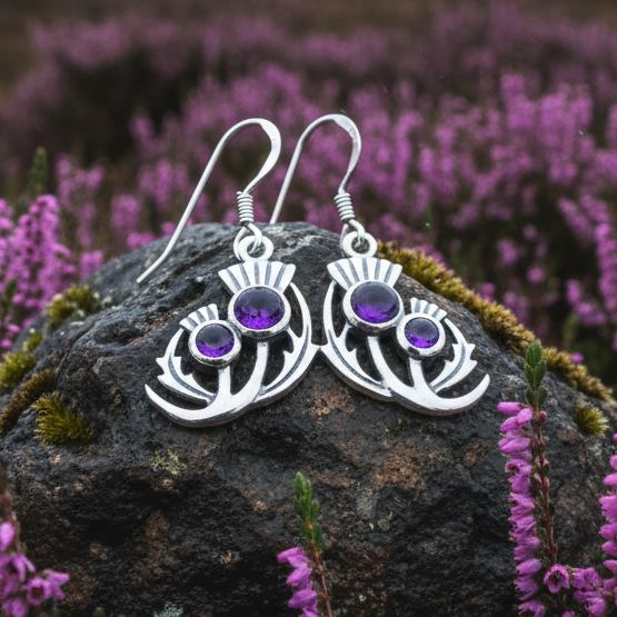 Bonnie Thistle Amethyst Earrings | Dangle Earrings | Wiccan Center
