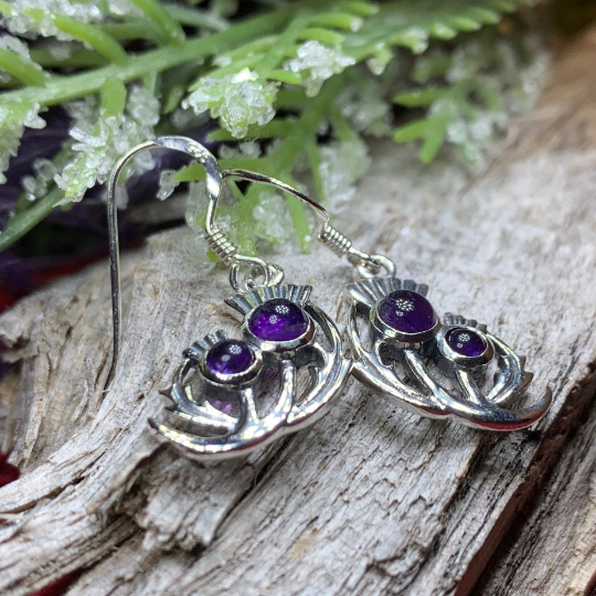 Bonnie Thistle Amethyst Earrings | Dangle Earrings | Wiccan Center