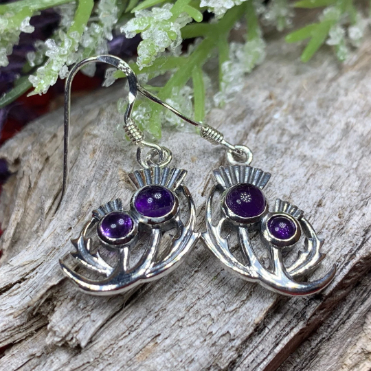 Bonnie Thistle Amethyst Earrings | Dangle Earrings | Wiccan Center
