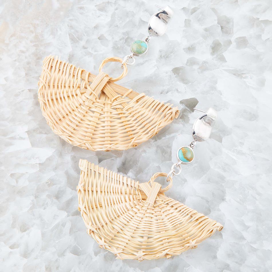 Fan of Rattan Blue Turquoise and Sterling Silver Earrings | Earrings | Wiccan Center