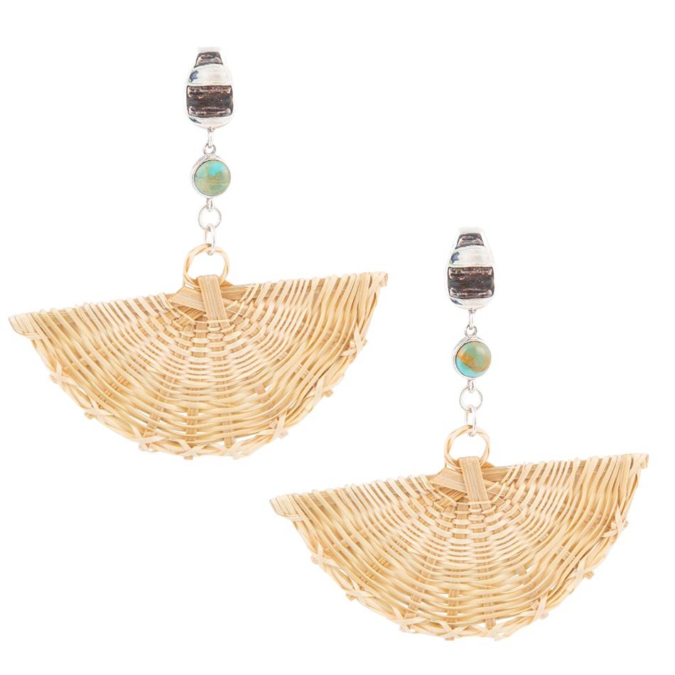 Fan of Rattan Blue Turquoise and Sterling Silver Earrings | Earrings | Wiccan Center