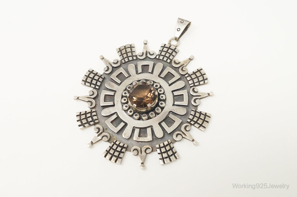Large Rare Taxco Designer Damaso Gallegos Smoky Topaz Sterling Silver Pendant | Jewelry > Necklaces > Pendants | Wiccan Center