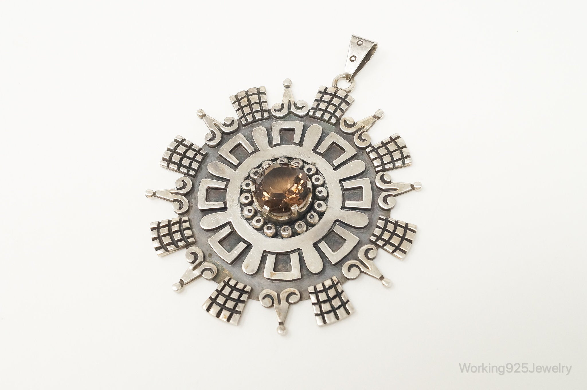 Large Rare Taxco Designer Damaso Gallegos Smoky Topaz Sterling Silver Pendant | Jewelry > Necklaces > Pendants | Wiccan Center