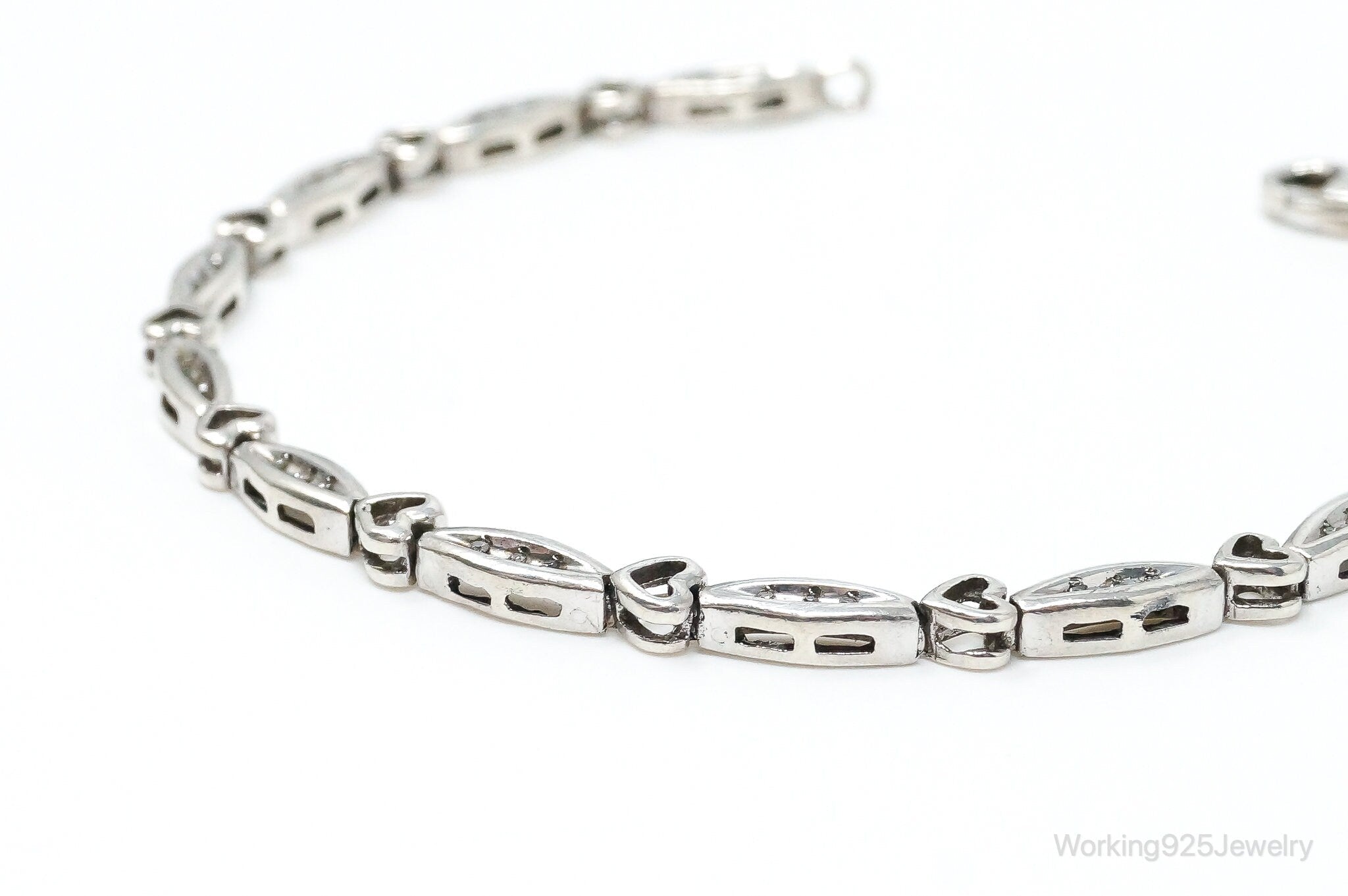 Vintage Diamonds Linked Hearts Sterling Silver Bracelet | Jewelry > Bracelets | Wiccan Center