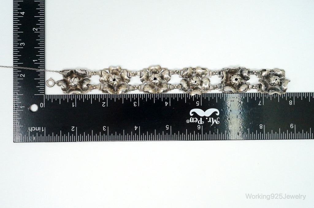 RARE 1940s Designer HOBE Flower Panels Sterling Silver Bracelet | Jewelry > Bracelets | Wiccan Center
