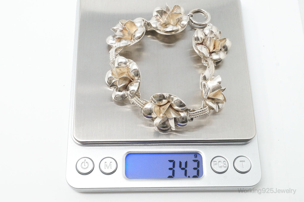 Vintage 1940s Raffaele Flower Silver Silver Panel Bracelet | Jewelry > Bracelets | Wiccan Center