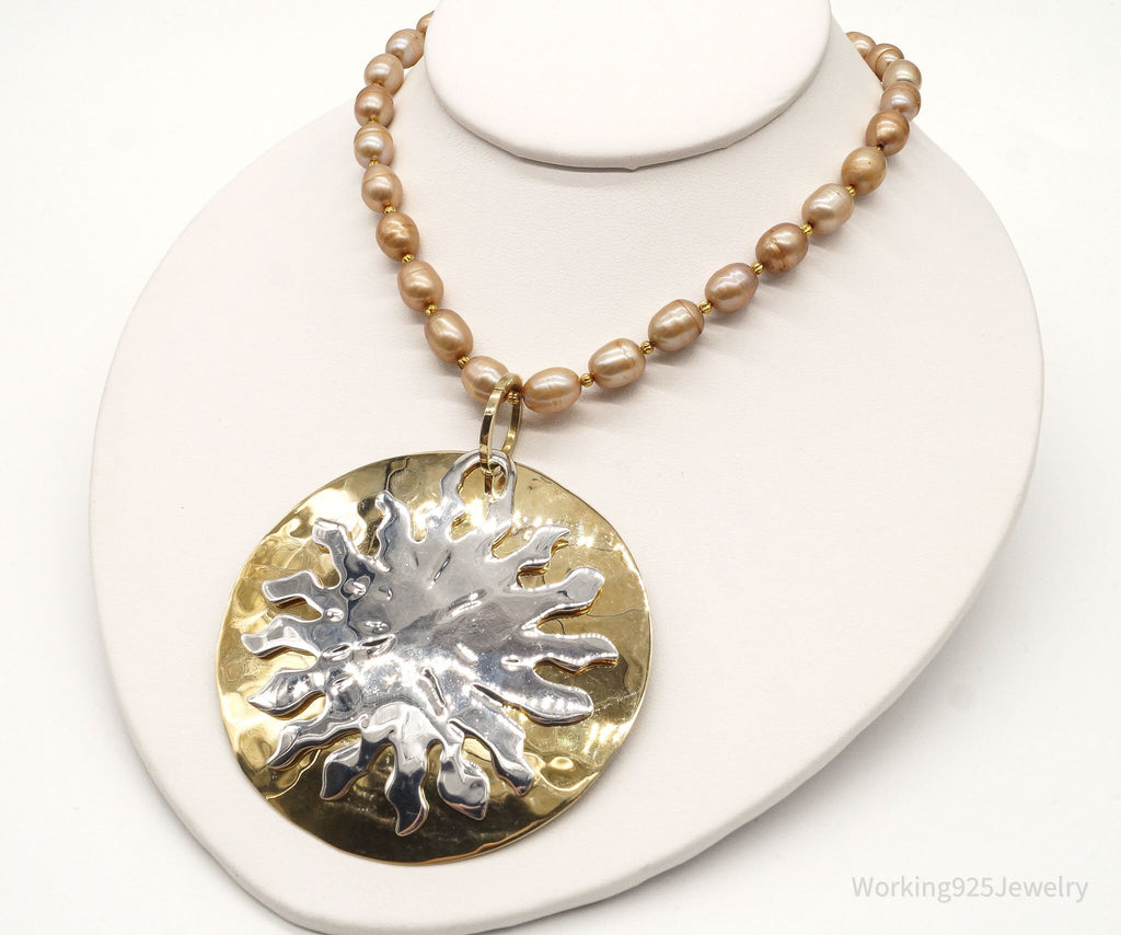 Designer RLM Studio Hammered Sun Pearl Bead Brass Sterling Silver Necklace | Jewelry > Necklaces > Pendants | Wiccan Center