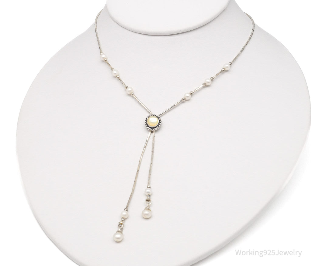 Vintage QT Inc Mother Of Pearl & Pearl Sterling Silver Chain Necklace 16" | Jewelry > Necklaces | Wiccan Center