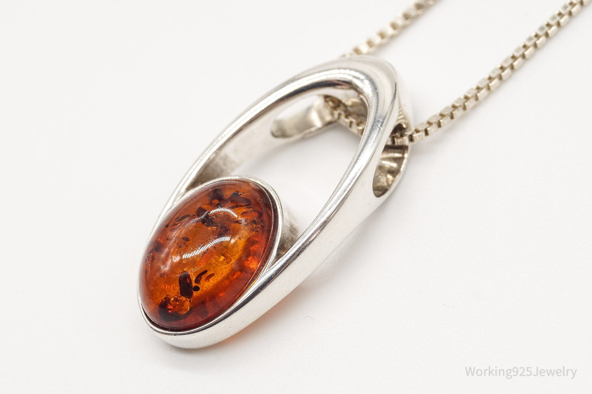 Vintage Amber Modernist Sterling Silver Chain Necklace | Jewelry > Necklaces > Pendants | Wiccan Center