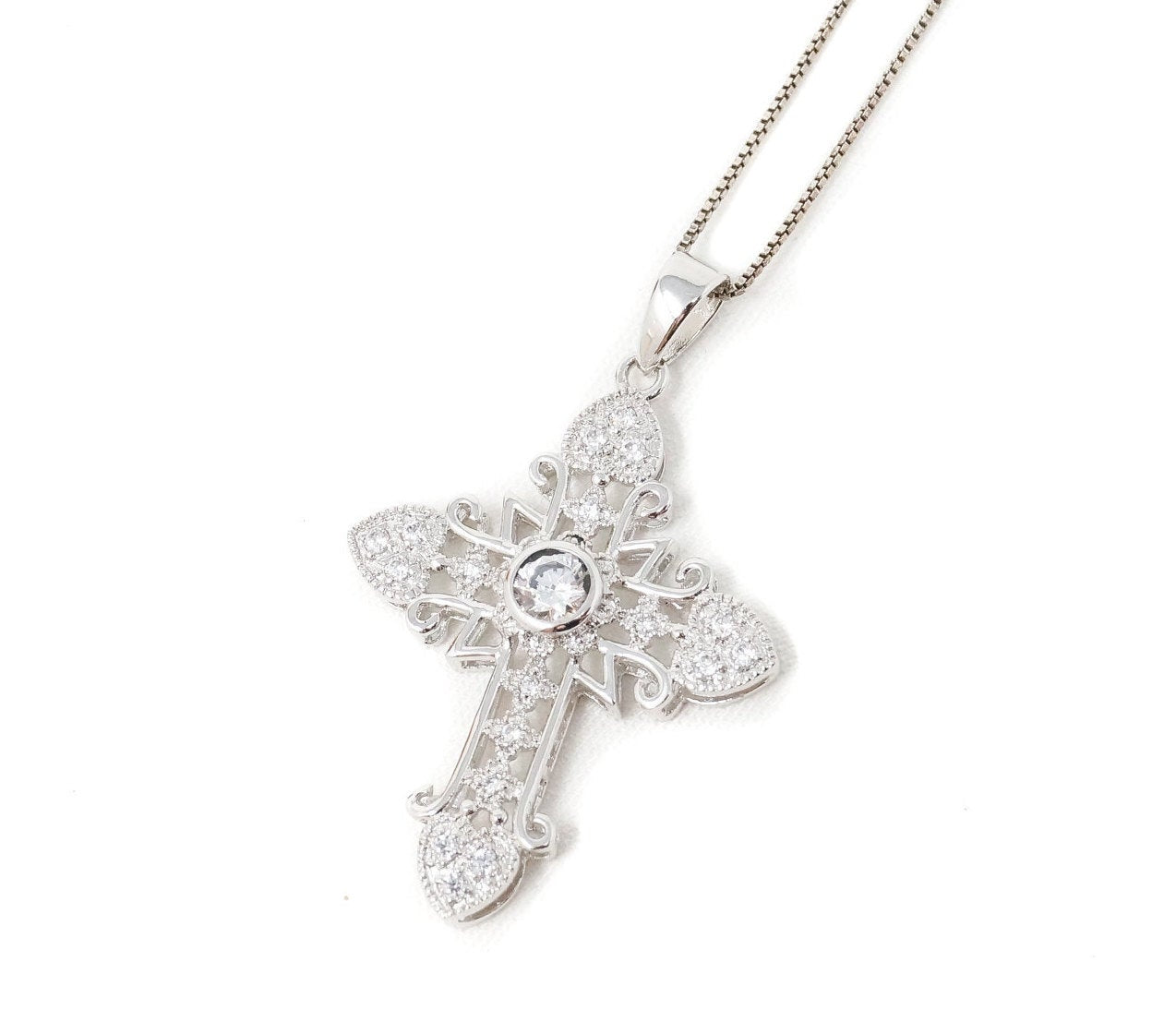 Vintage Cubic Zirconia Cross Heart Sterling Silver Pendant Necklace | Jewelry > Necklaces > Pendants | Wiccan Center