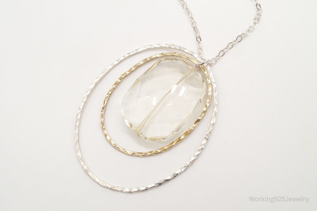 Vintage Large Glass Stone Brass Sterling Silver Necklace 30" | Jewelry > Necklaces > Pendants | Wiccan Center