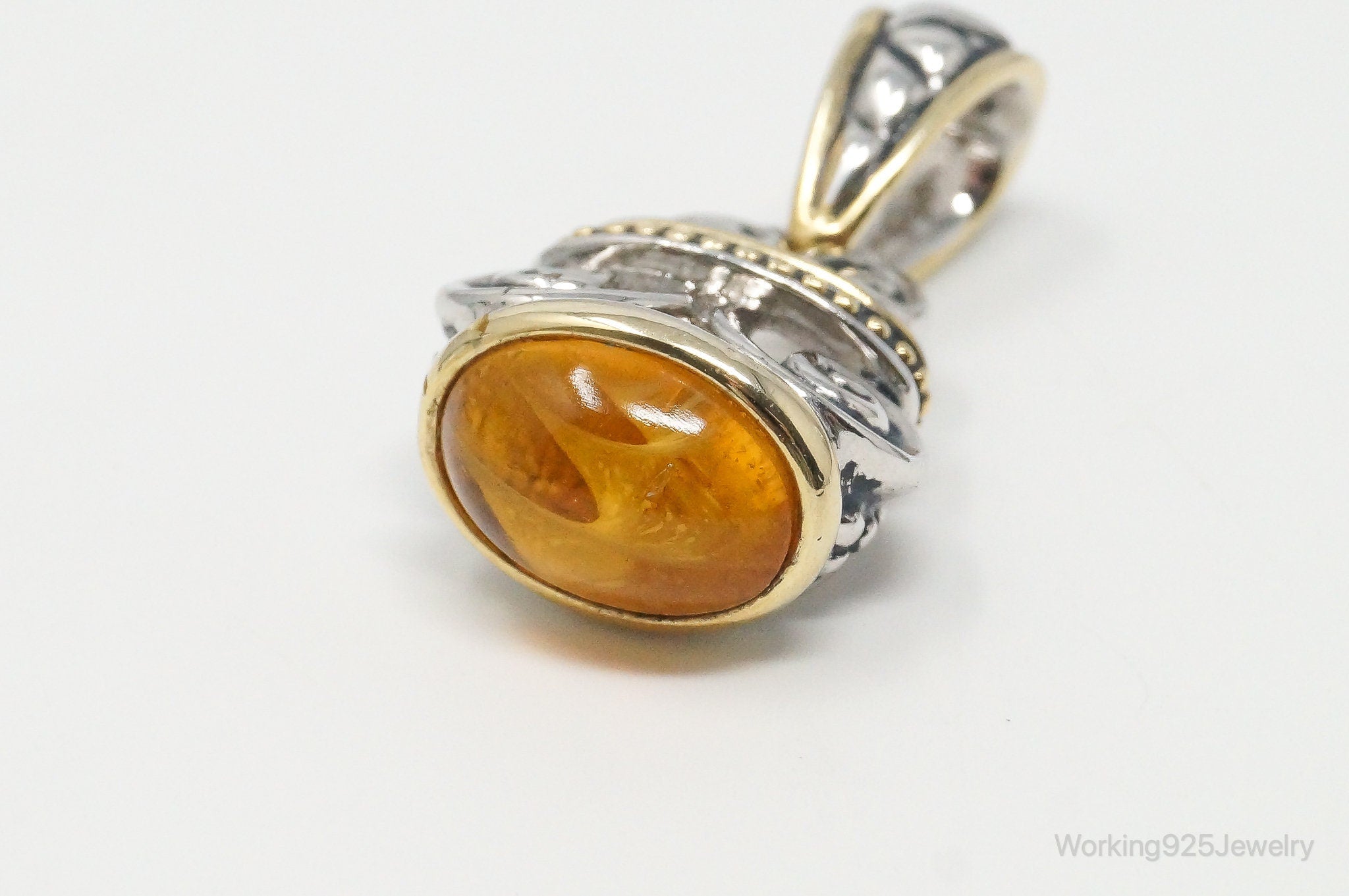 Large Vintage Amber Gold Vermeil Sterling Silver Necklace Pendant | Jewelry > Necklaces > Pendants | Wiccan Center