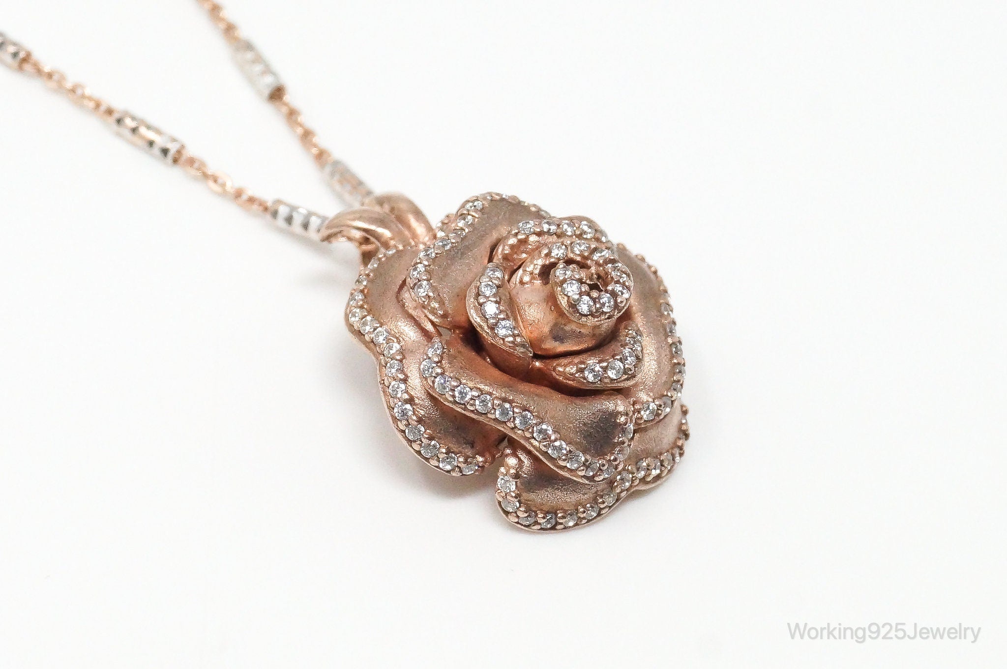 Vintage Cubic Zirconia Rose Gold Vermeil Sterling Silver Flower Necklace | Jewelry > Necklaces > Pendants | Wiccan Center