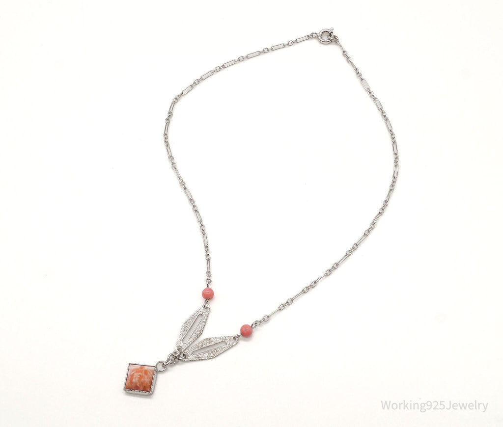 Antique Pink Stone Sterling Silver Necklace | Jewelry > Necklaces > Pendants | Wiccan Center