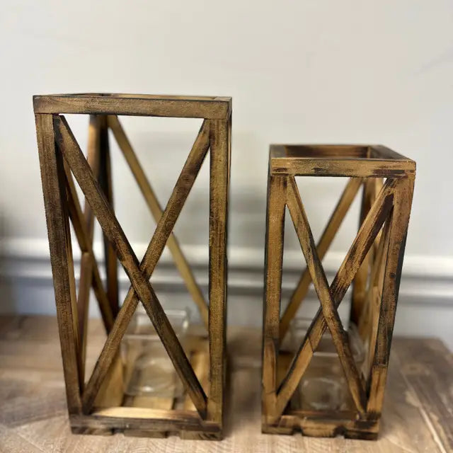 Wooden Lantern With Glass Votive Hold - Set of 2 | | Wiccan Center