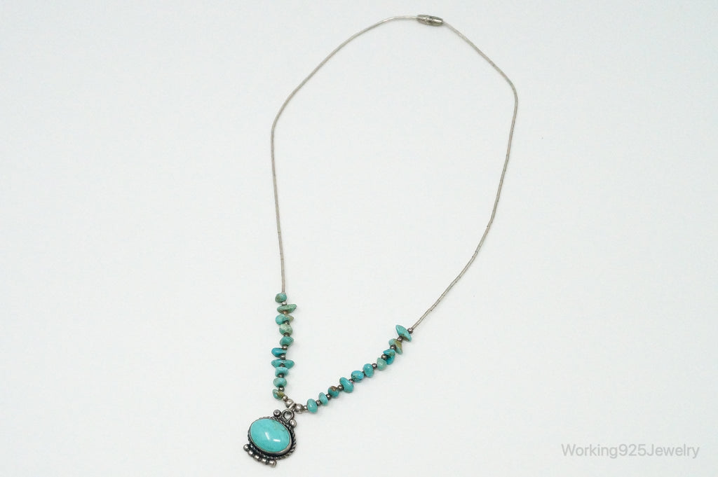 Vintage Native American Large Turquoise Sterling Silver Bead Necklace | Jewelry > Necklaces > Pendants | Wiccan Center
