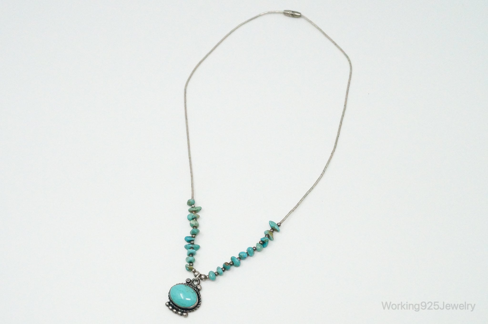 Vintage Native American Large Turquoise Sterling Silver Bead Necklace | Jewelry > Necklaces > Pendants | Wiccan Center