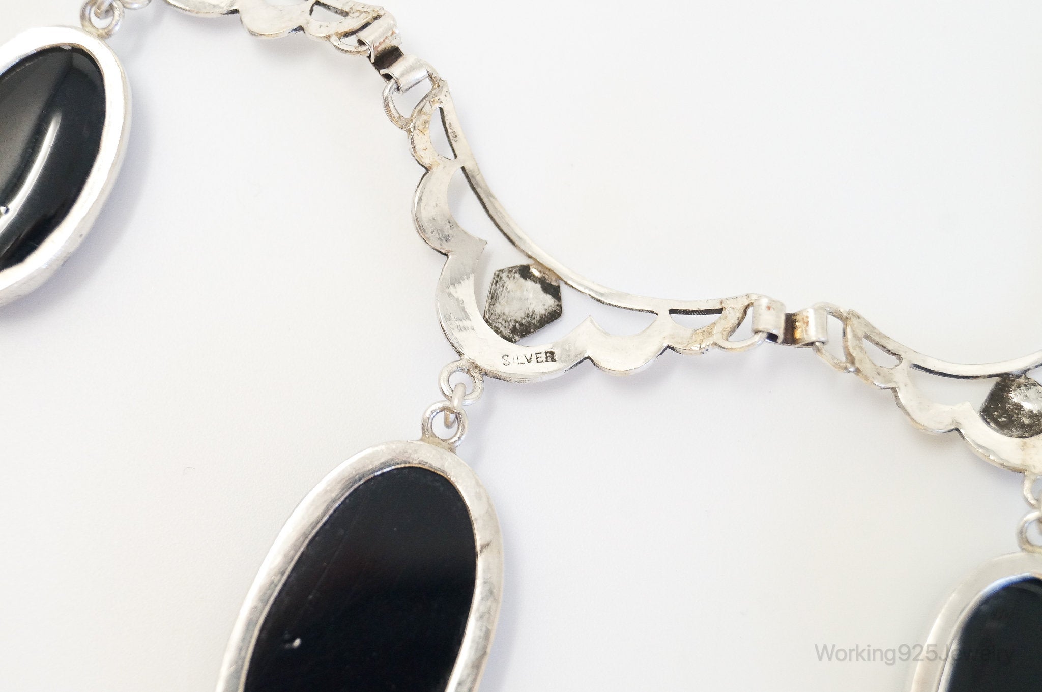Antique Black Onyx Art Deco Silver Bib Necklace | Jewelry > Necklaces > Pendants | Wiccan Center
