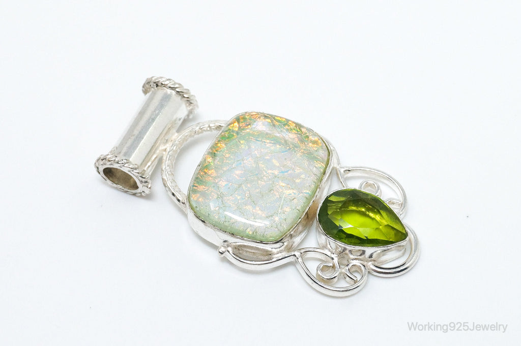 Large Vintage Rainbow Glass Peridot Sterling Silver Pendant | Jewelry > Necklaces > Pendants | Wiccan Center