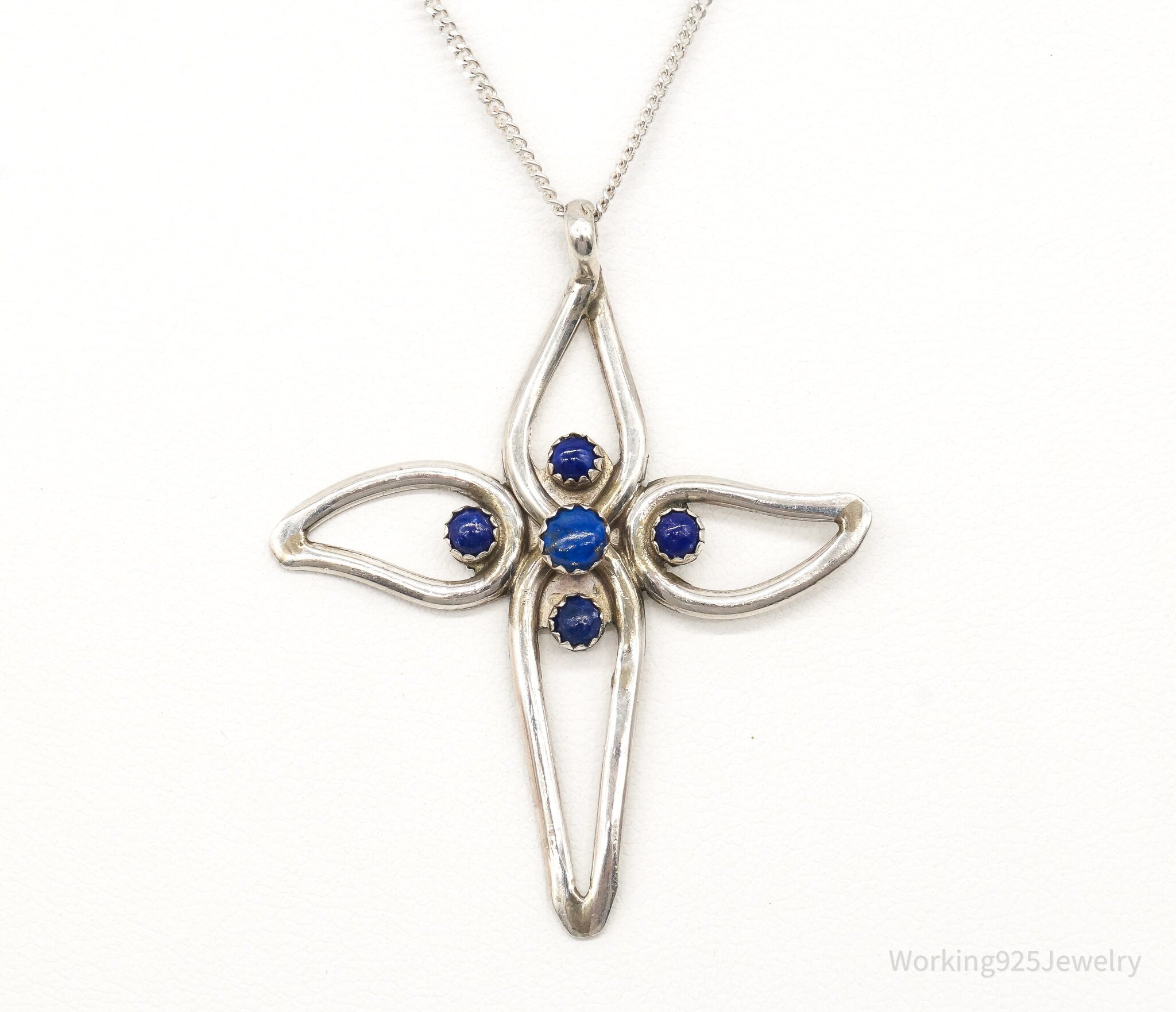 Vintage Native American FY Lapis Lazuli Sterling Silver Cross Necklace | Jewelry > Necklaces > Pendants | Wiccan Center