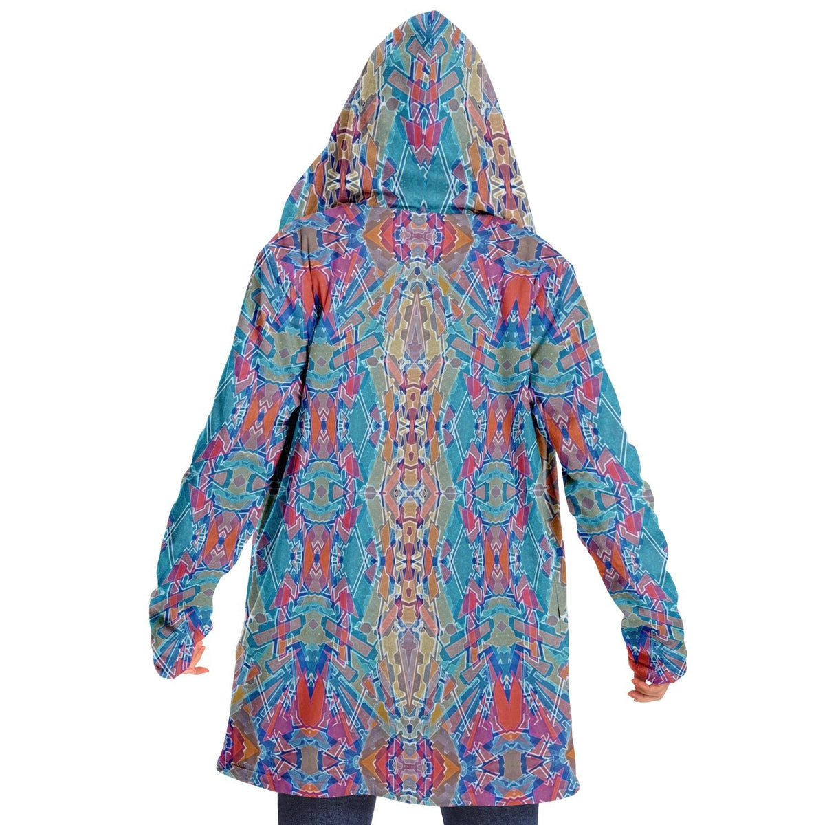 Electric Totem Cuddle Cloak | Unisex Minky Sherpa Lined Hooded Coat | Women and Mens Festival Coat | Mountain Fashion | Microfleece Cloak - AOP | Wiccan Center