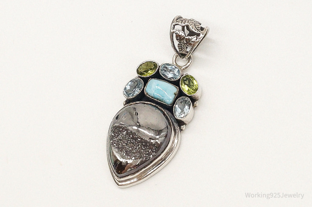 Vintage Multi Gemstone Sterling Silver Necklace Pendant | Jewelry > Necklaces > Pendants | Wiccan Center
