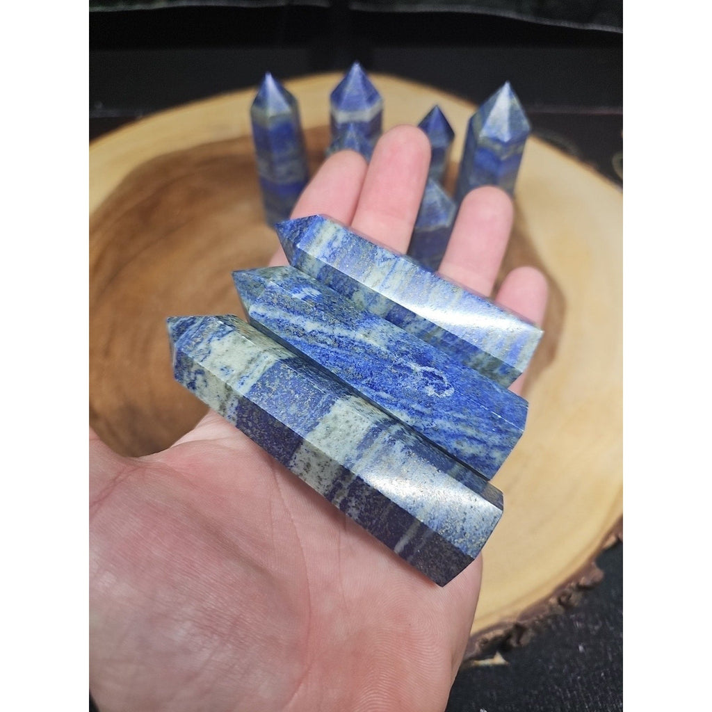 Blue Lapis Lazuli & Pyrite Crystal Tower — Rare Generator Point from Brazil | CrystalCloud Company | Crystal Points & Towers | Wiccan Center