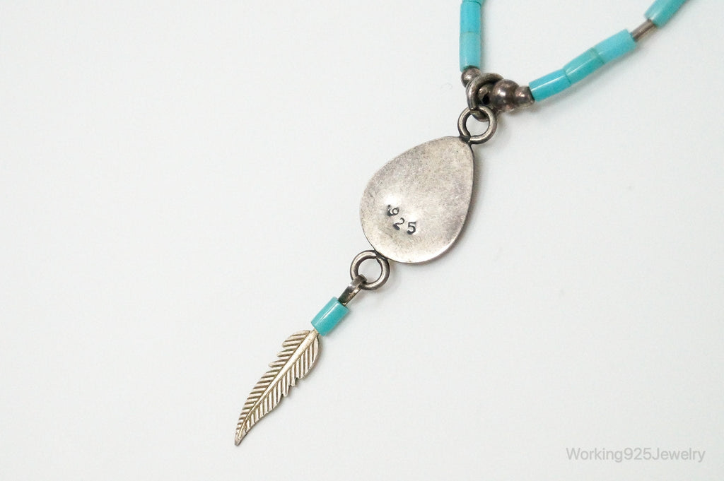 Vintage Native American Turquoise Bear Paw Sterling Silver Bead Necklace | Jewelry > Necklaces > Pendants | Wiccan Center