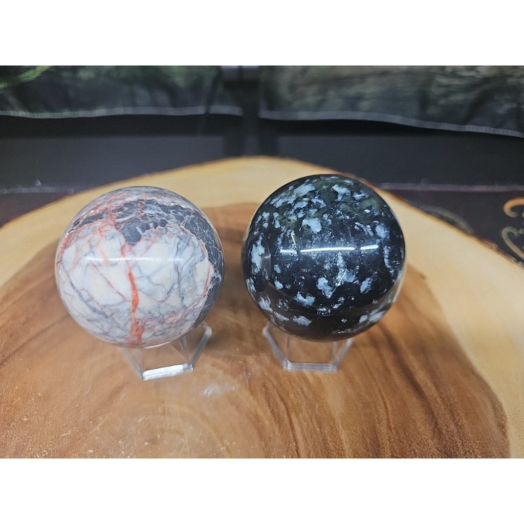 2Pcs A Set Of Natural Quartz Crystal Jasper Sphere Ball Polished 50-60mm &stand | Crystal Spheres & Eggs | Wiccan Center