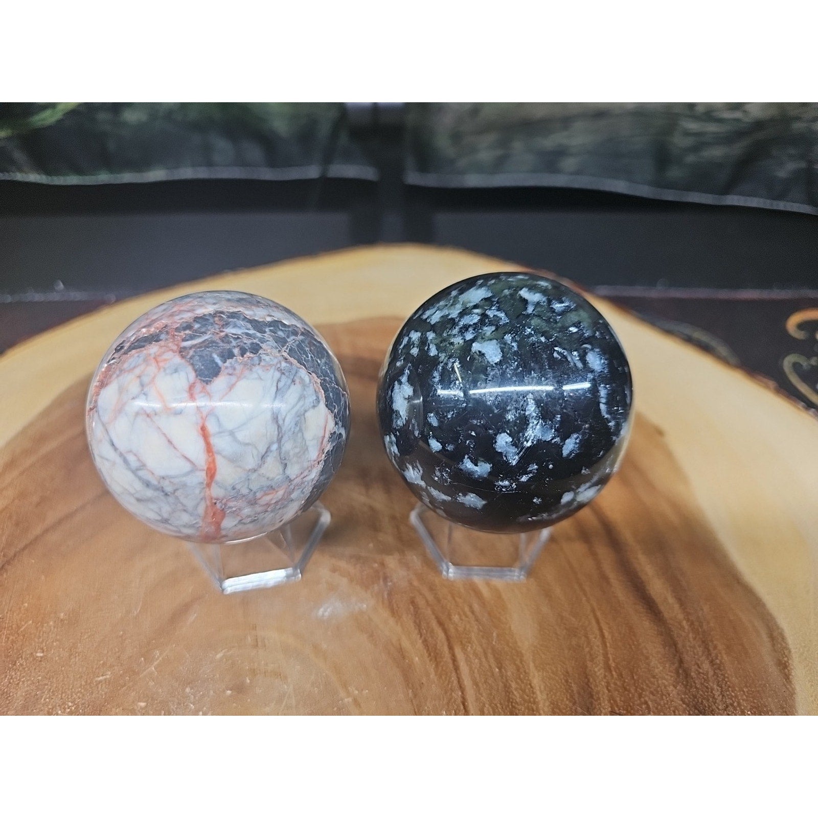2Pcs A Set Of Natural Quartz Crystal Jasper Sphere Ball Polished 50-60mm &stand | Crystal Spheres & Eggs | Wiccan Center
