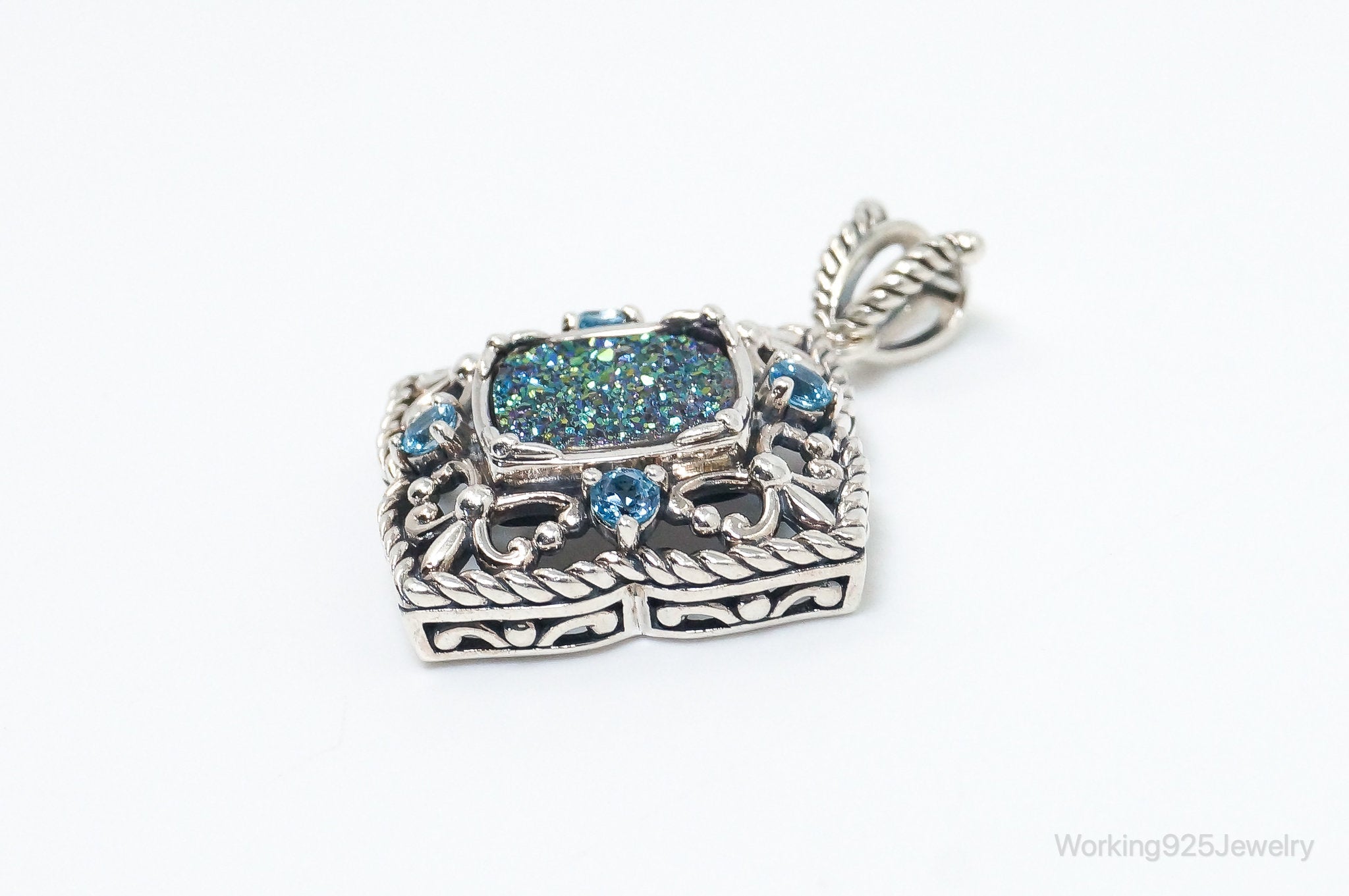 Vintage Druzy Quartz Blue Topaz Sterling Silver Necklace Pendant | Jewelry > Necklaces > Pendants | Wiccan Center