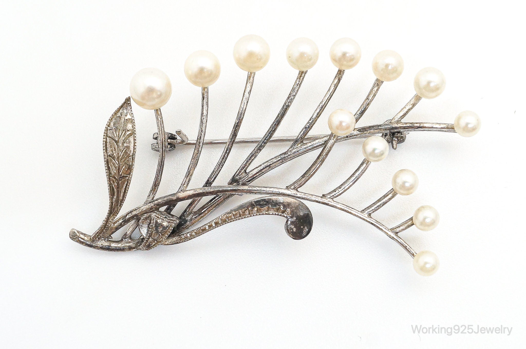 Large Antique Faux Pearl Sterling Silver Brooch Pin | Jewelry > Brooches, Pins & Clips | Wiccan Center