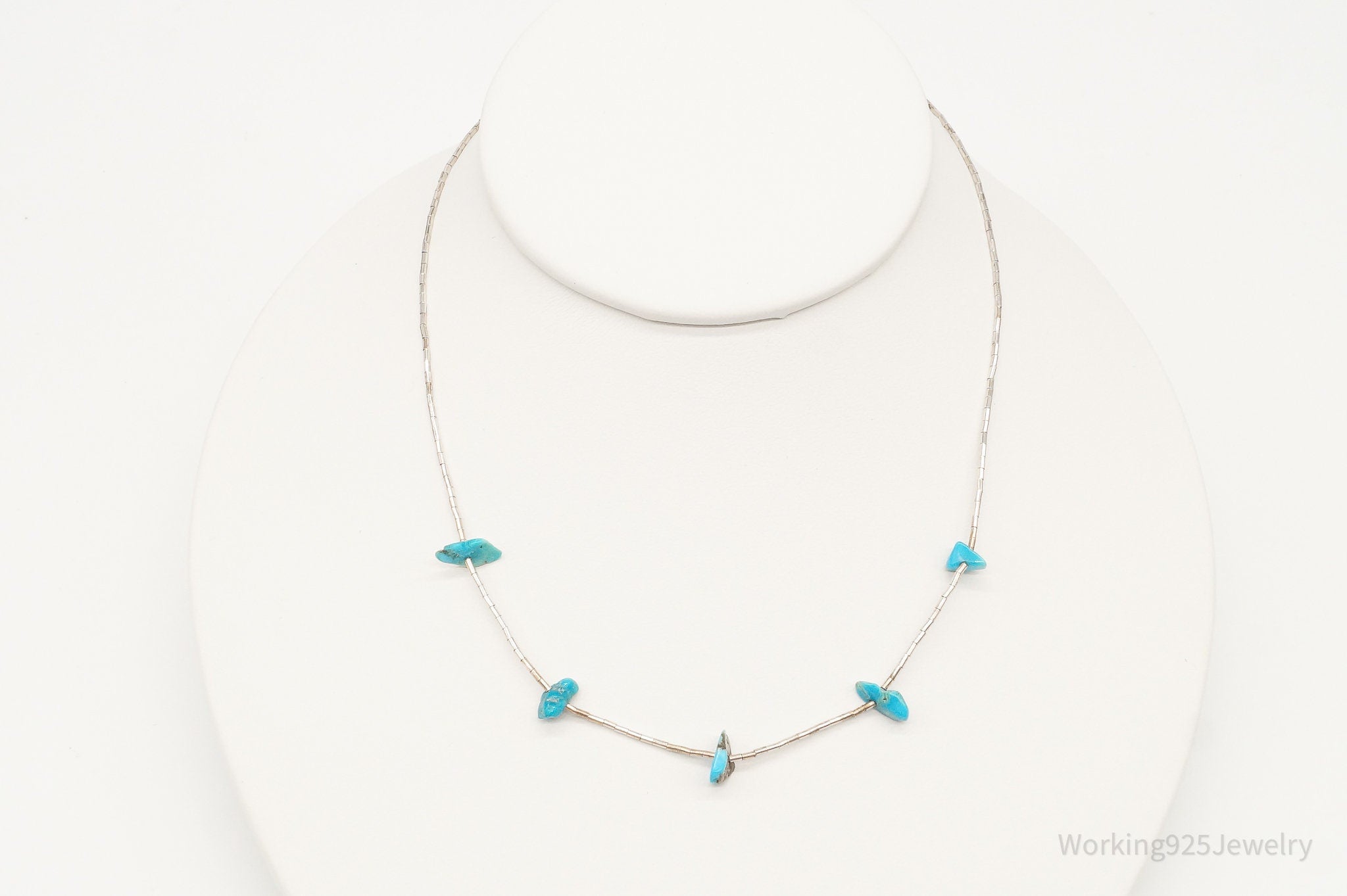 Vintage Native American Unsigned Turquoise Silver Bead Necklace | Jewelry > Necklaces > Pendants | Wiccan Center