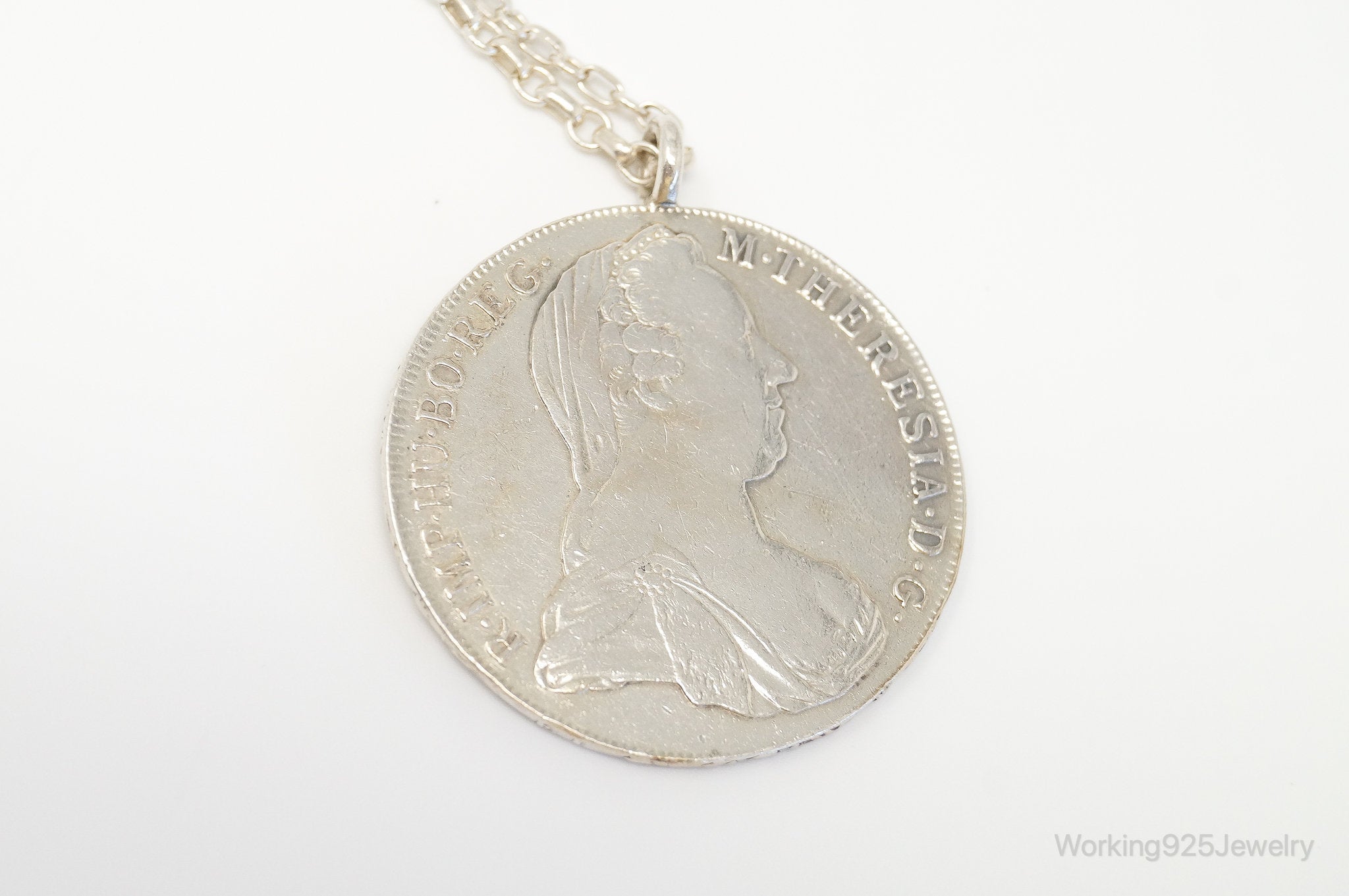 Antique 1780 M. Theresia Austrian Silver Thaler Coin Necklace | Jewelry > Necklaces > Pendants | Wiccan Center