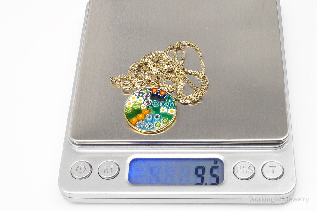 Vintage Glass Murano Millefiori Flowers Gold Vermeil Sterling Silver Necklace | Jewelry > Necklaces > Pendants | Wiccan Center