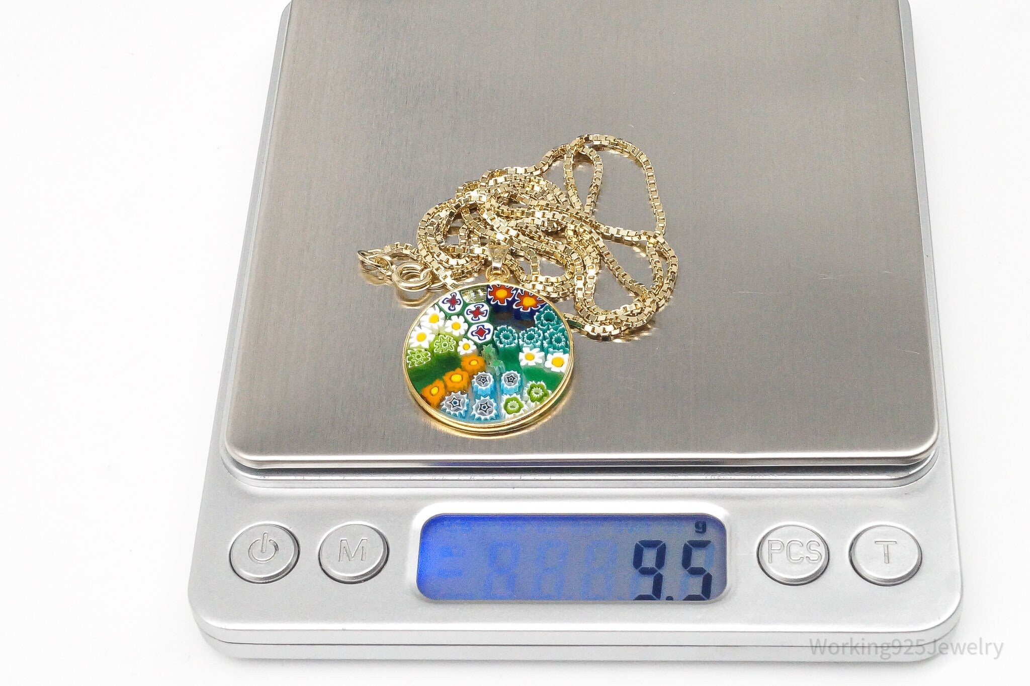 Vintage Glass Murano Millefiori Flowers Gold Vermeil Sterling Silver Necklace | Jewelry > Necklaces > Pendants | Wiccan Center