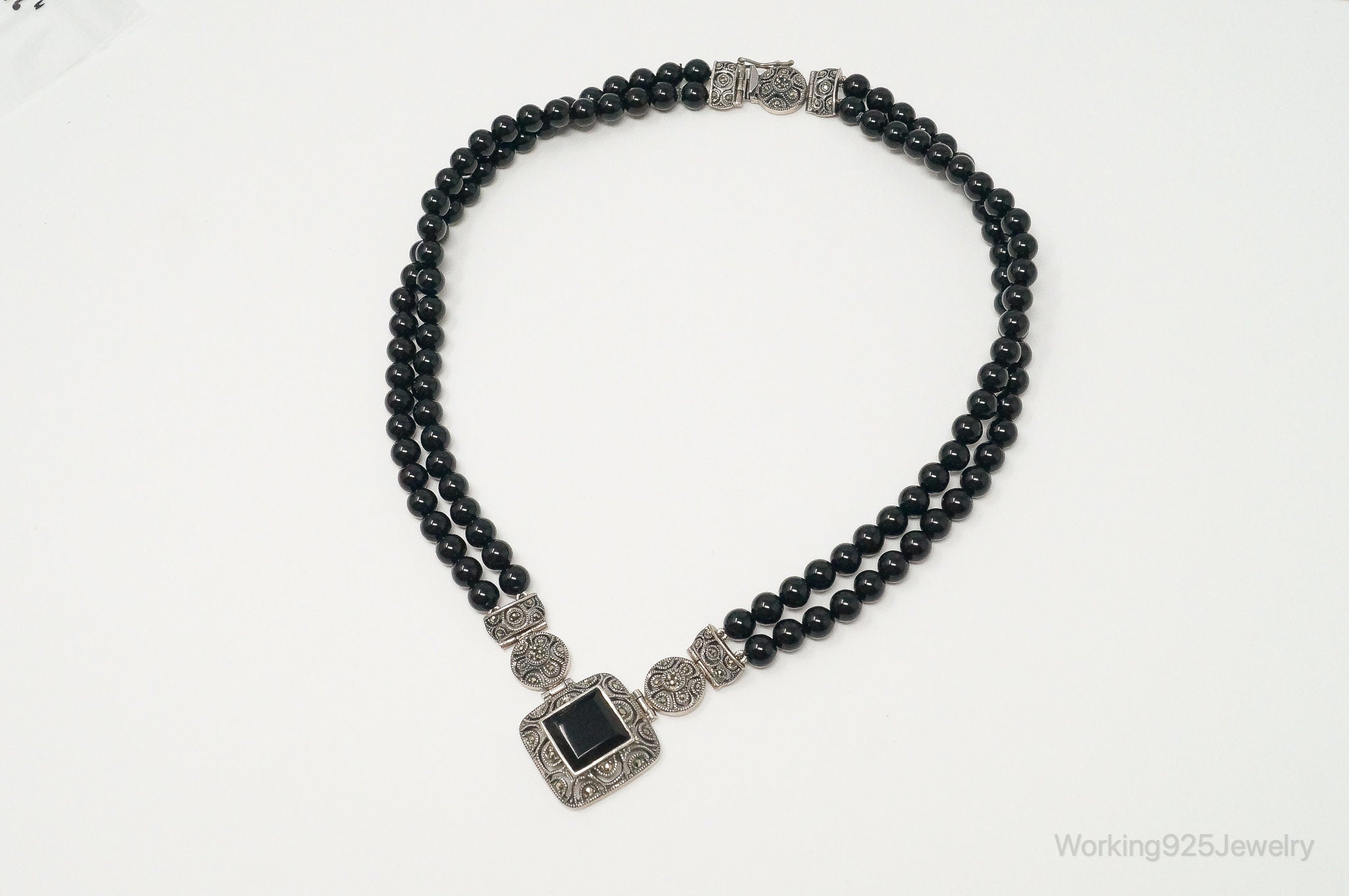 Vintage Designer Judith Jack Black Onyx Marcasite Sterling Silver Necklace | Jewelry > Necklaces > Pendants | Wiccan Center